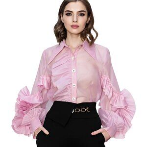 Orchid Pink Ruffled Sleeves Top